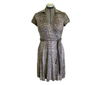 INC jersey short sleeve faux wrap dress, snakeskin print grey, M